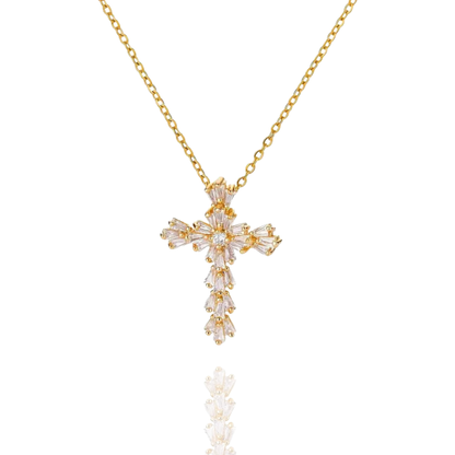 Blooming Cross Pendant Necklace with Floral Details