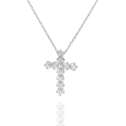 Blooming Cross Pendant Necklace with Floral Details